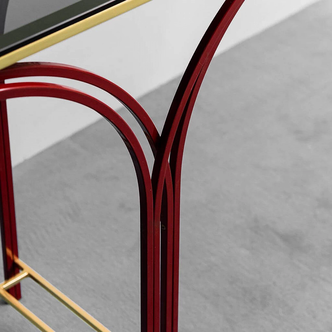 Entrance console table in metal and smoked glass, 1970s 3