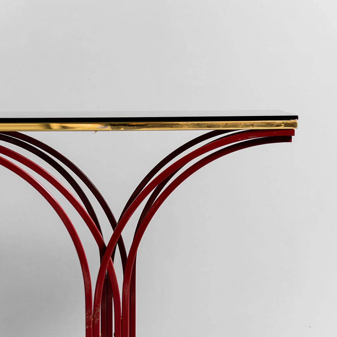 Entrance console table in metal and smoked glass, 1970s 4