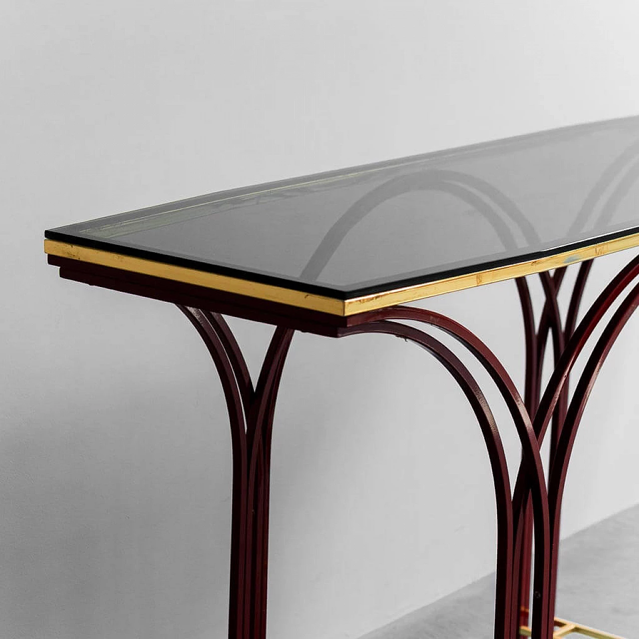 Entrance console table in metal and smoked glass, 1970s 5