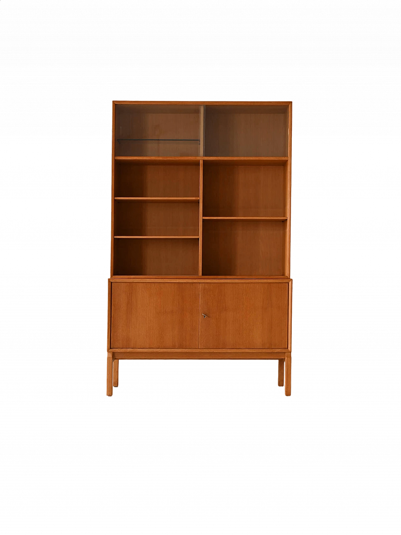 Scandinavian oak bookcase with display case, 1960s 11