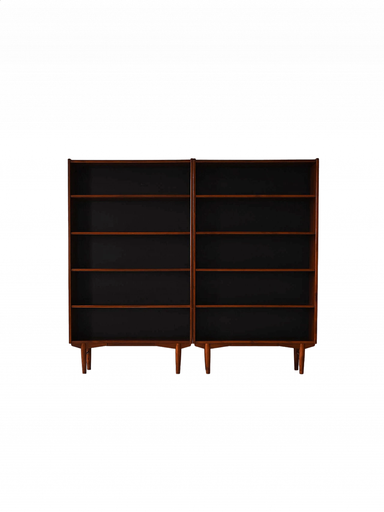 Pair of Scandinavian teak bookcases with black bottom, 1960s 11