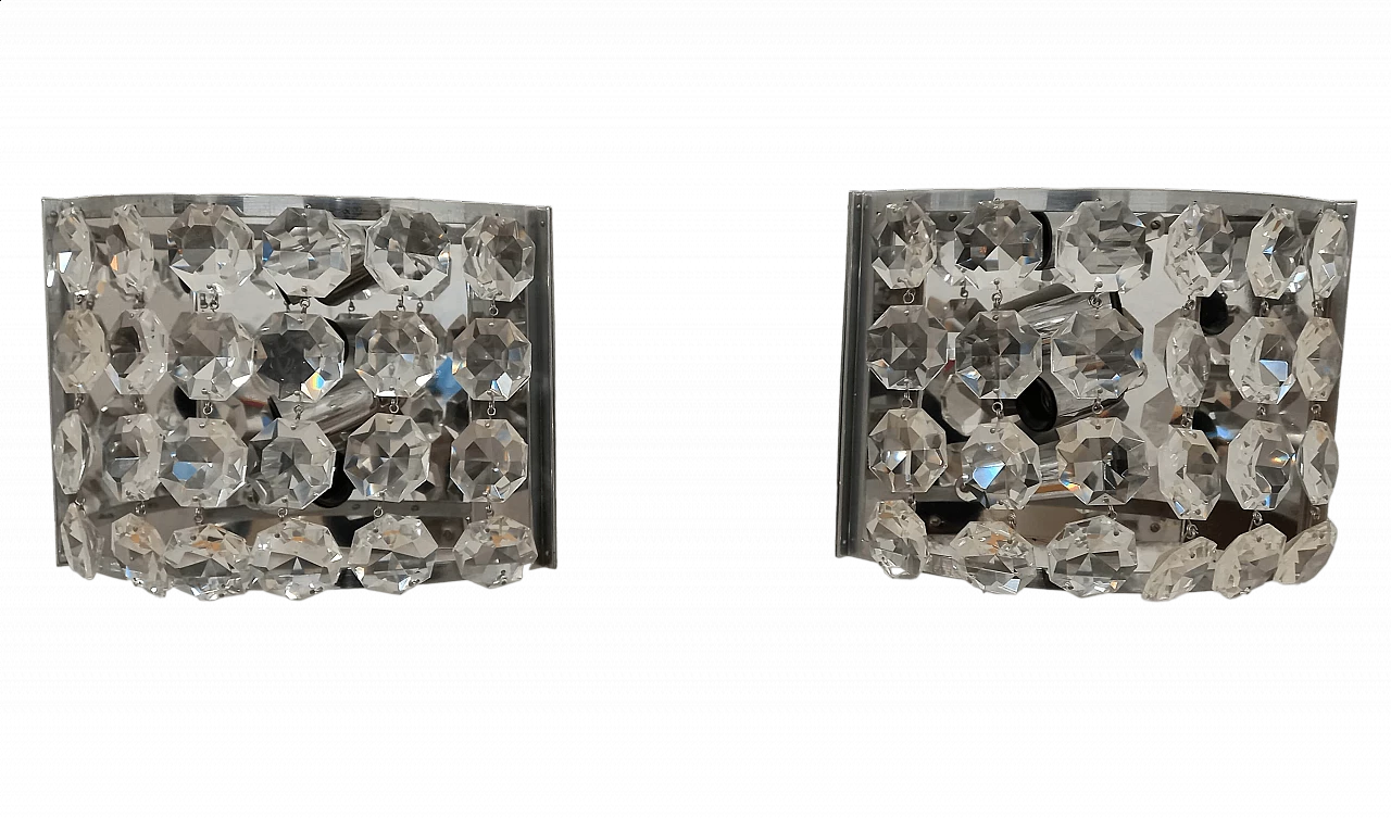Pair of chromed metal and glass wall lights by Stilnovo, 1970s 12