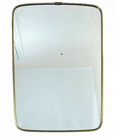 Rectangular brass mirror with rounded corners, 1960s