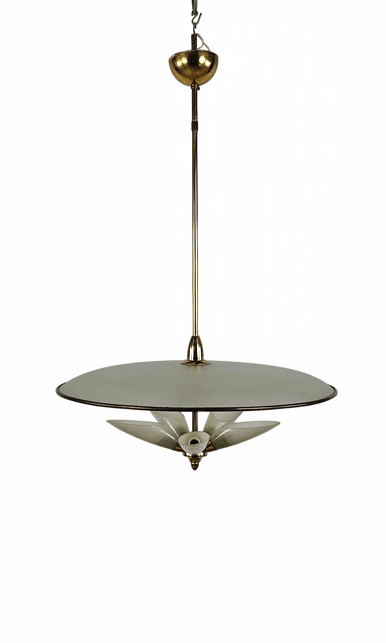 Lampadario in ottone e vetro decorato, anni '70 17