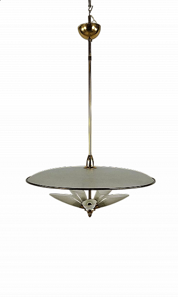Brass and decorated glass chandelier, 1970s
