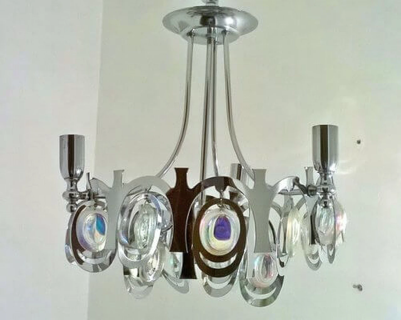 Four-light chrome-plated steel chandelier by Gaetano Sciolari, 1960s 2