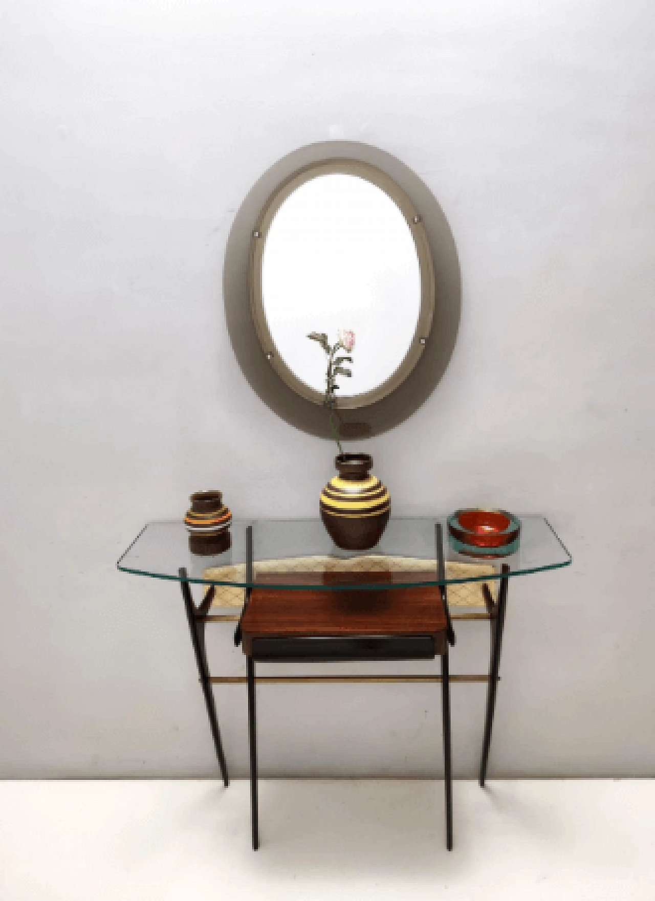 Consolle in faggio ebanizzato e vetro nello stile di Ico Parisi, anni '50 2