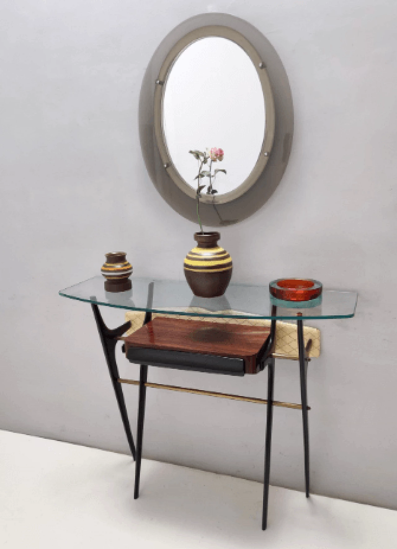 Consolle in faggio ebanizzato e vetro nello stile di Ico Parisi, anni '50 3