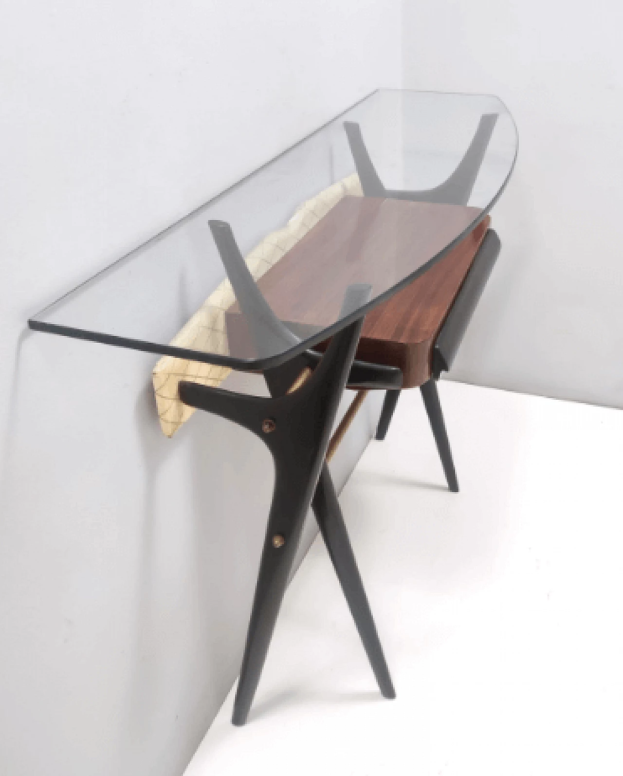 Consolle in faggio ebanizzato e vetro nello stile di Ico Parisi, anni '50 8