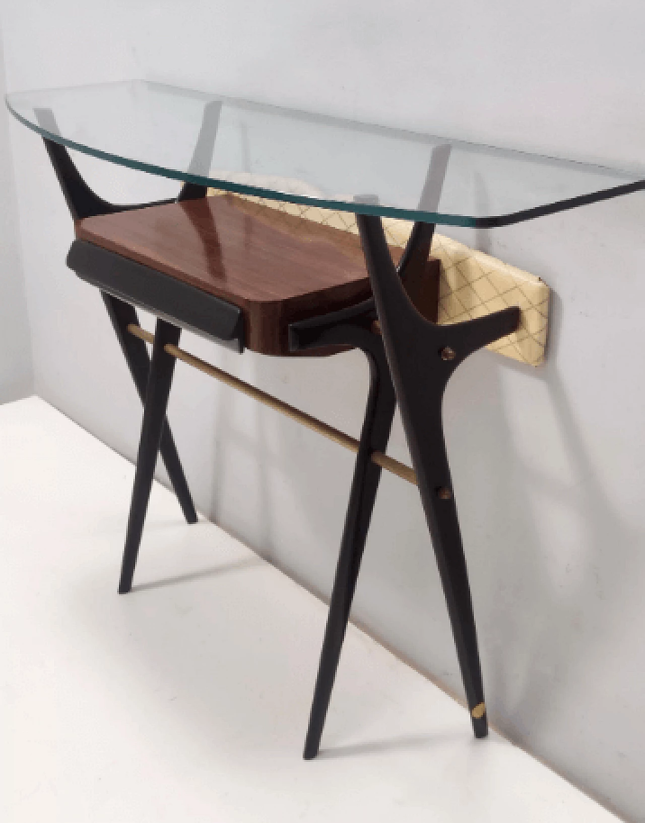 Consolle in faggio ebanizzato e vetro nello stile di Ico Parisi, anni '50 10