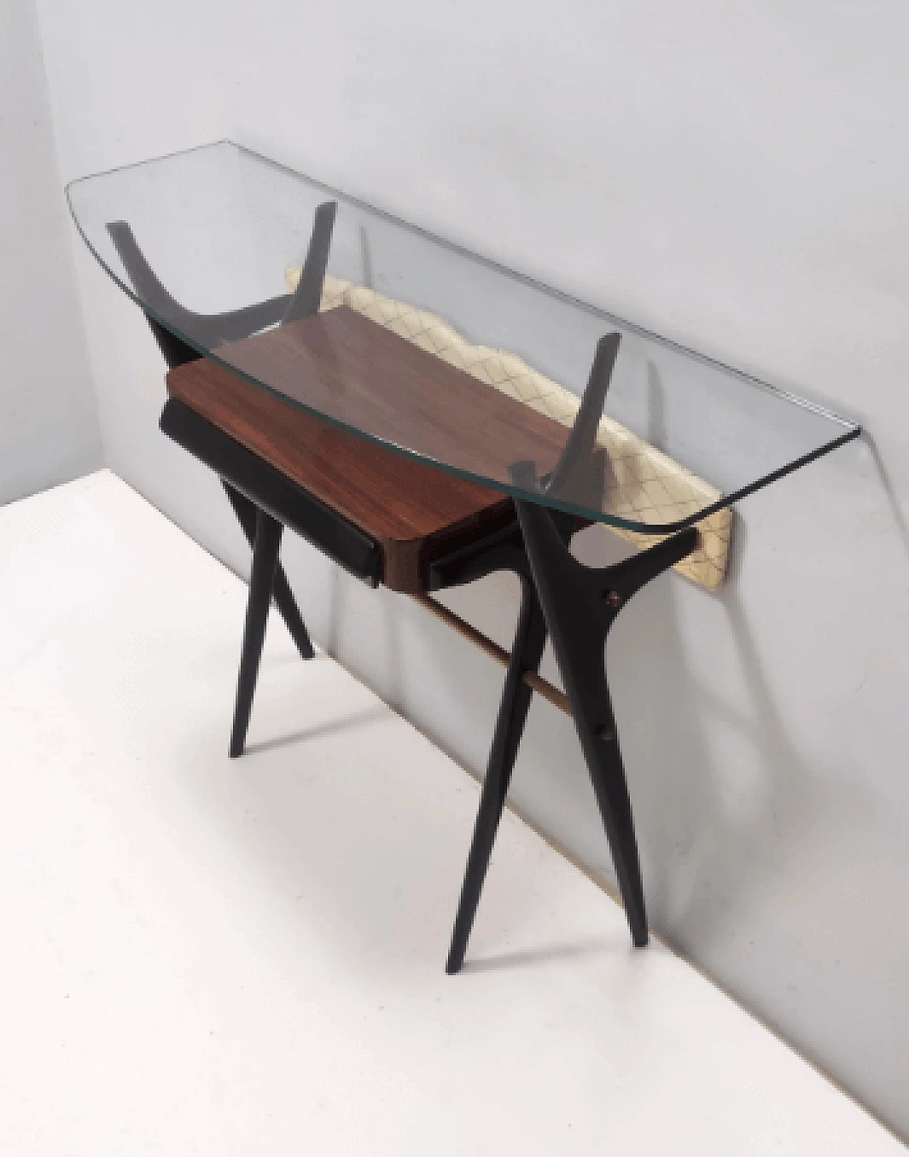 Consolle in faggio ebanizzato e vetro nello stile di Ico Parisi, anni '50 11