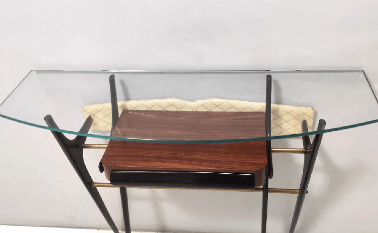 Consolle in faggio ebanizzato e vetro nello stile di Ico Parisi, anni '50 12