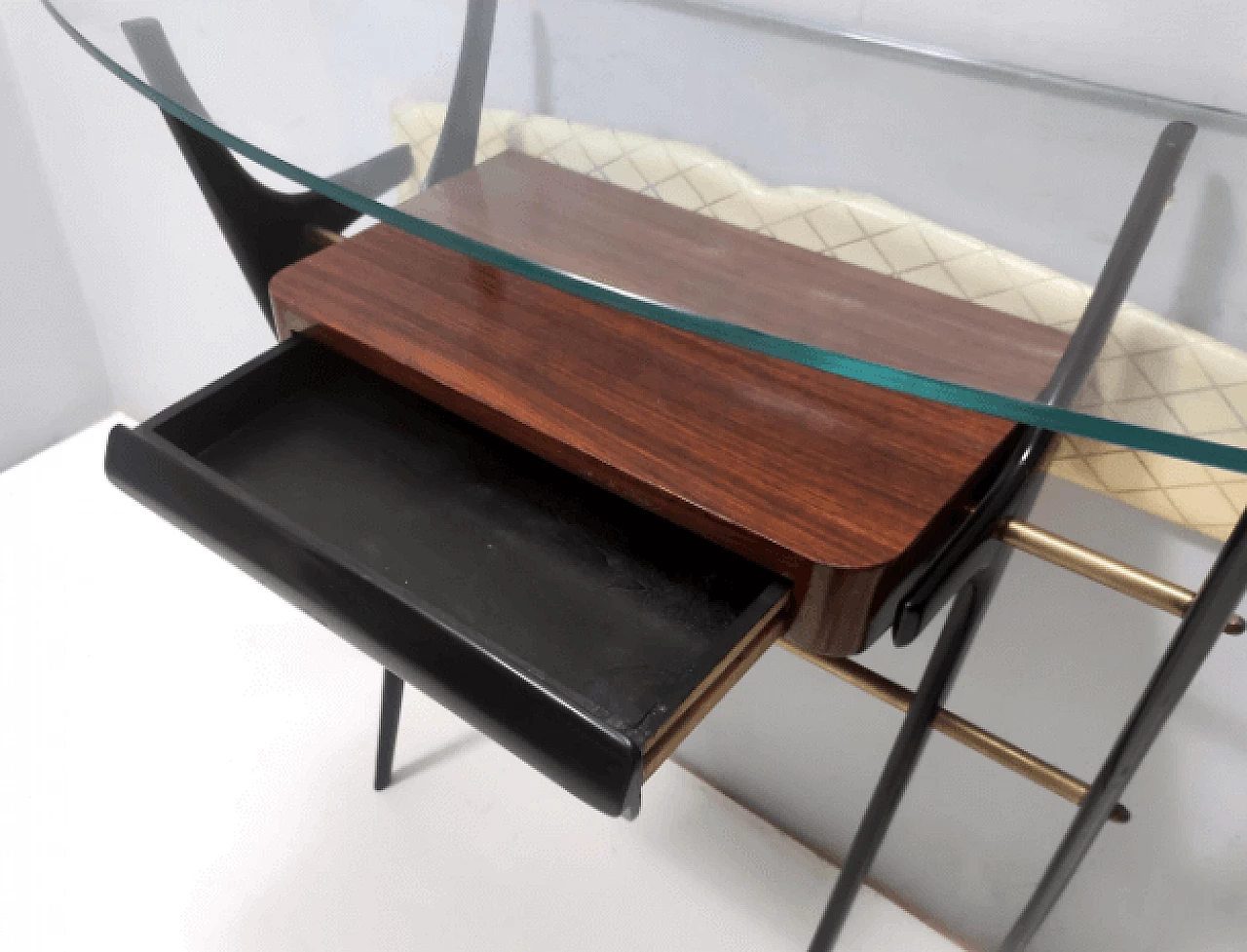 Consolle in faggio ebanizzato e vetro nello stile di Ico Parisi, anni '50 15