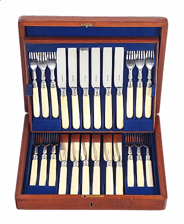 Sterling silver dessert cutlery service by Henry Wilkinson with case, 1872