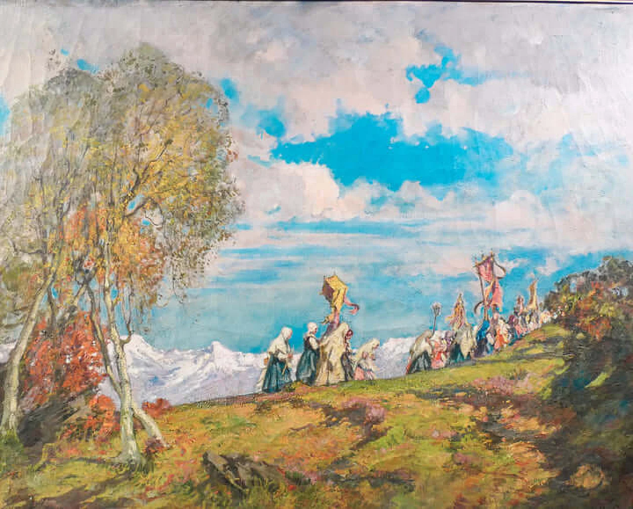 Mario Gachet, Processione a Frassineto Canavese, dipinto a olio su tela, inizio '900 2