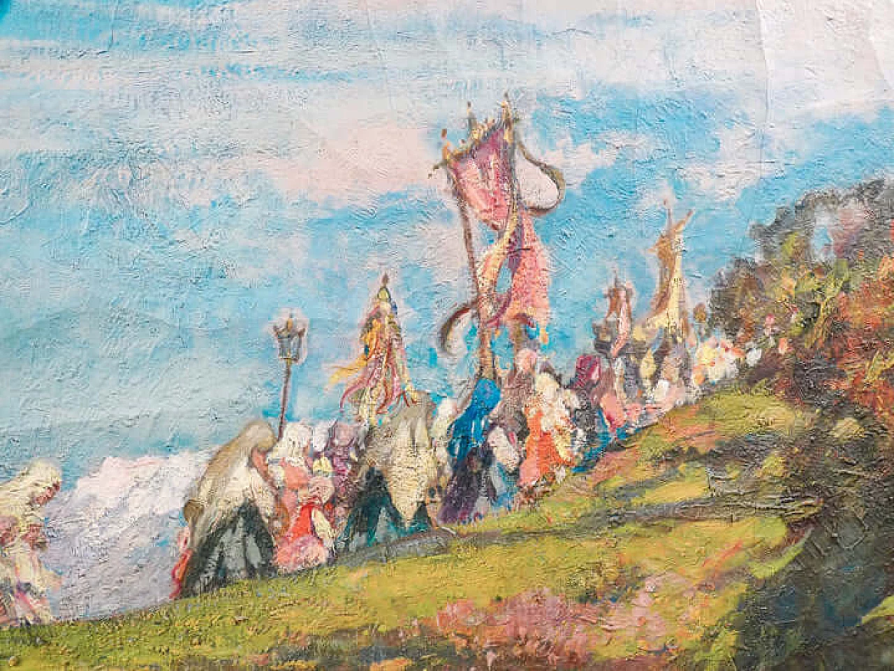 Mario Gachet, Procession in Frassineto Canavese, oil painting on canvas, early 20th century 4