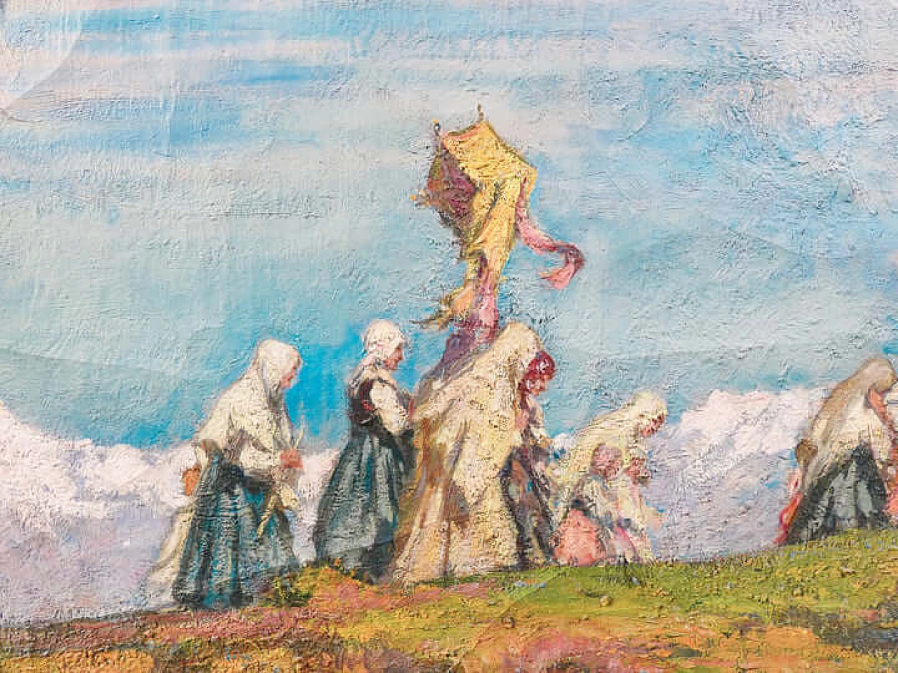Mario Gachet, Processione a Frassineto Canavese, dipinto a olio su tela, inizio '900 5