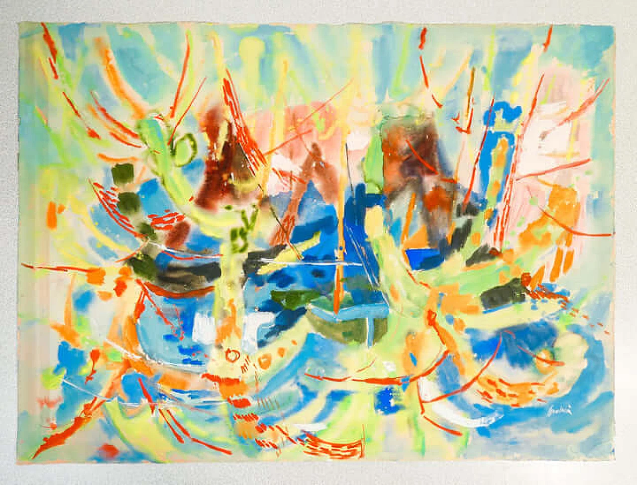 Enrico Paulucci, Seascape, tempera painting on paper, 1960s 2