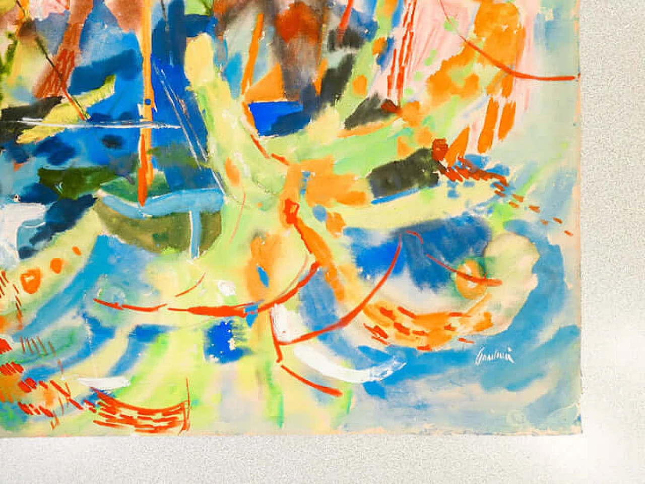 Enrico Paulucci, Seascape, tempera painting on paper, 1960s 7