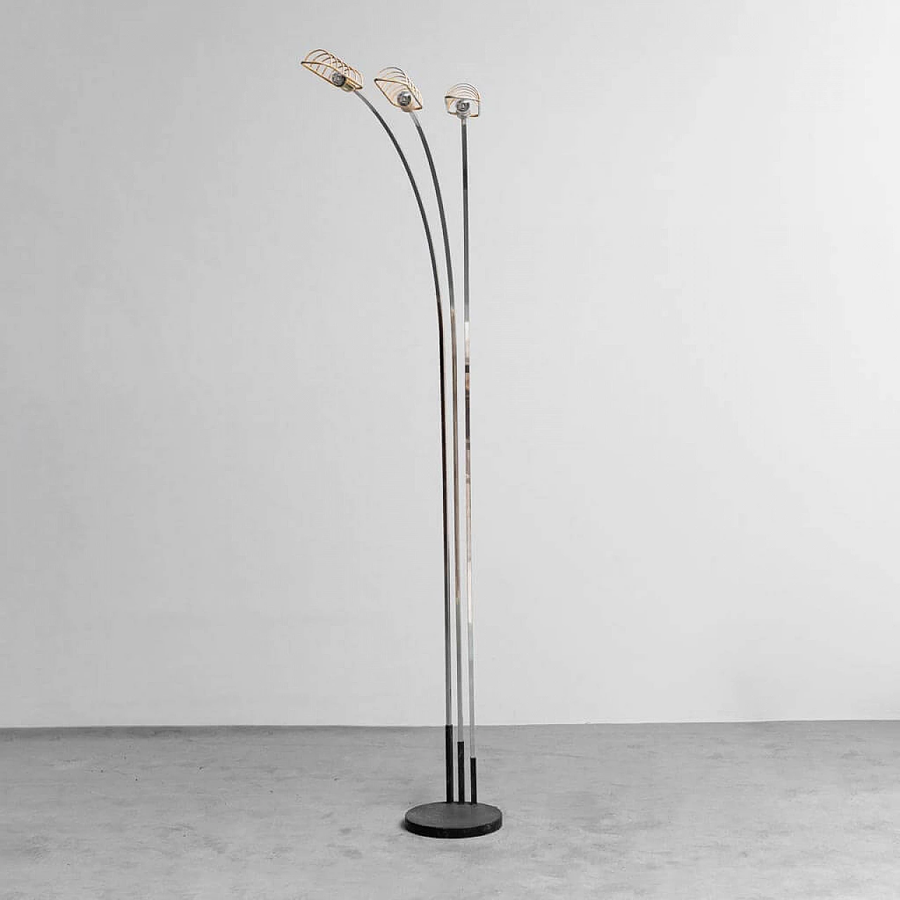 Three-light metal floor lamp, 1970s 1