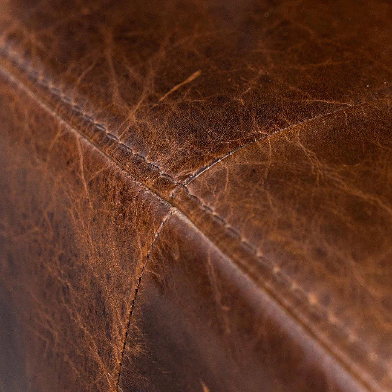 Wood and brown hide armchair, 1990s 7