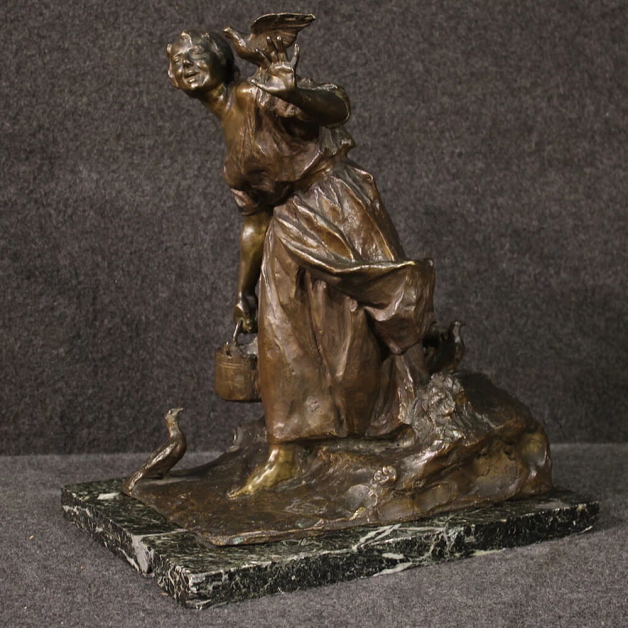 Celestino Fumagalli, peasant girl, bronze sculpture 1