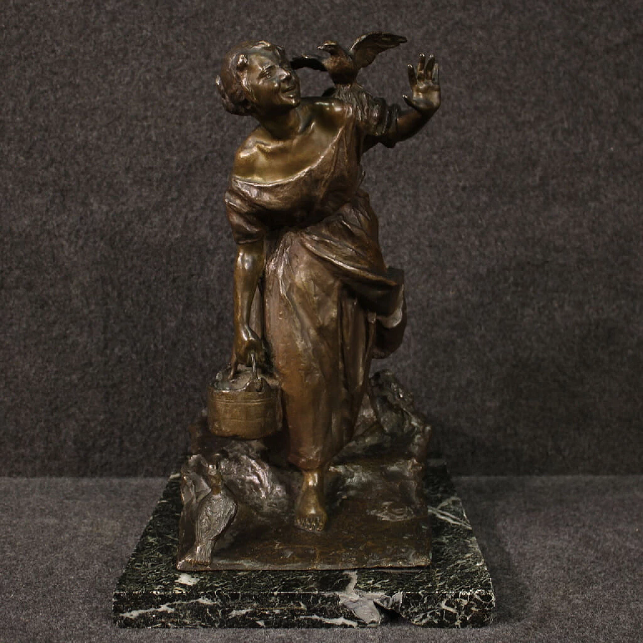 Celestino Fumagalli, peasant girl, bronze sculpture 3