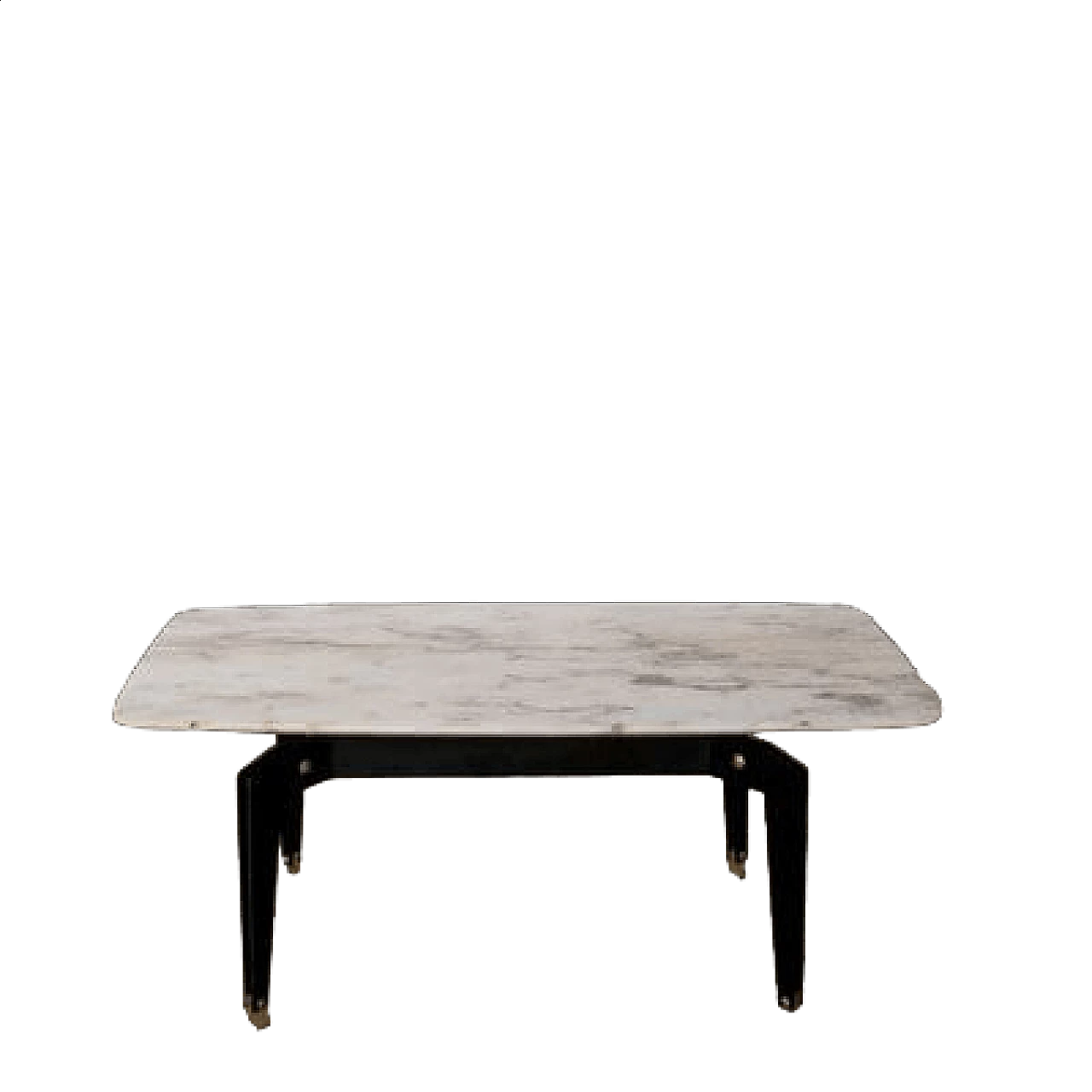 Black enameled metal, brass and pink marble coffee table, 1950s 6