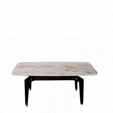 Black enameled metal, brass and pink marble coffee table, 1950s