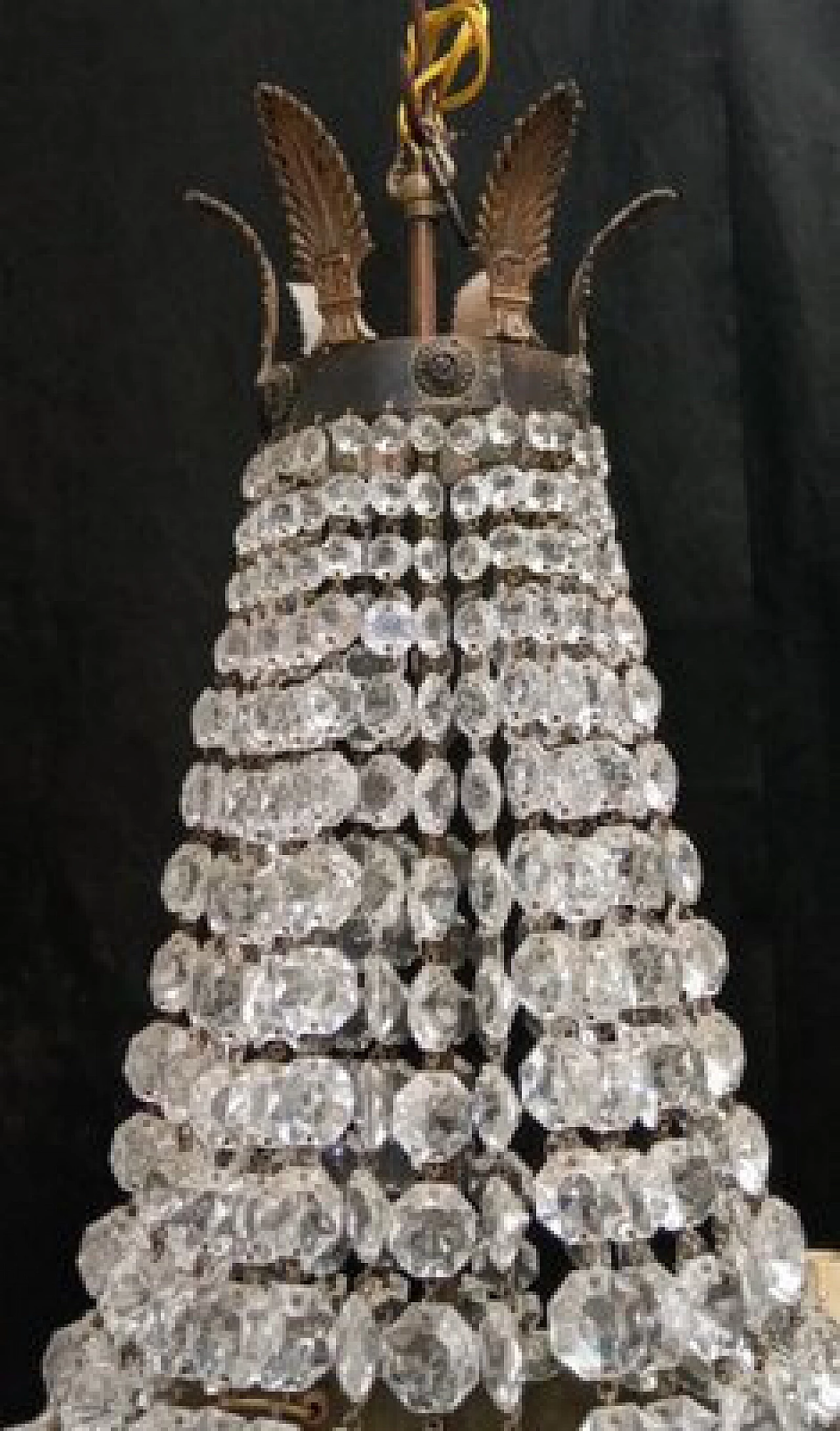 Lampadario in ottone brunito e vetro, anni '50 6