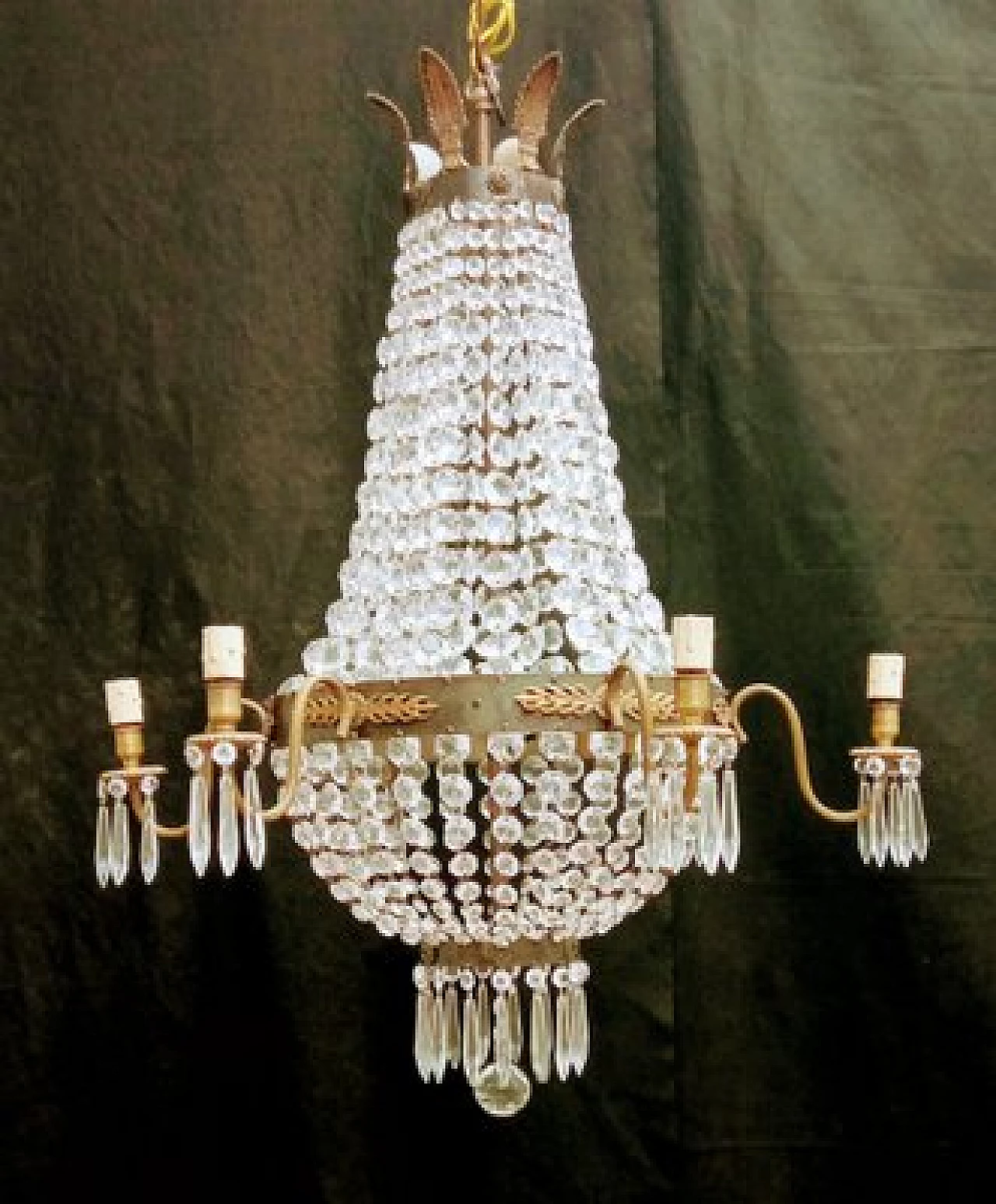 Lampadario in ottone brunito e vetro, anni '50 7
