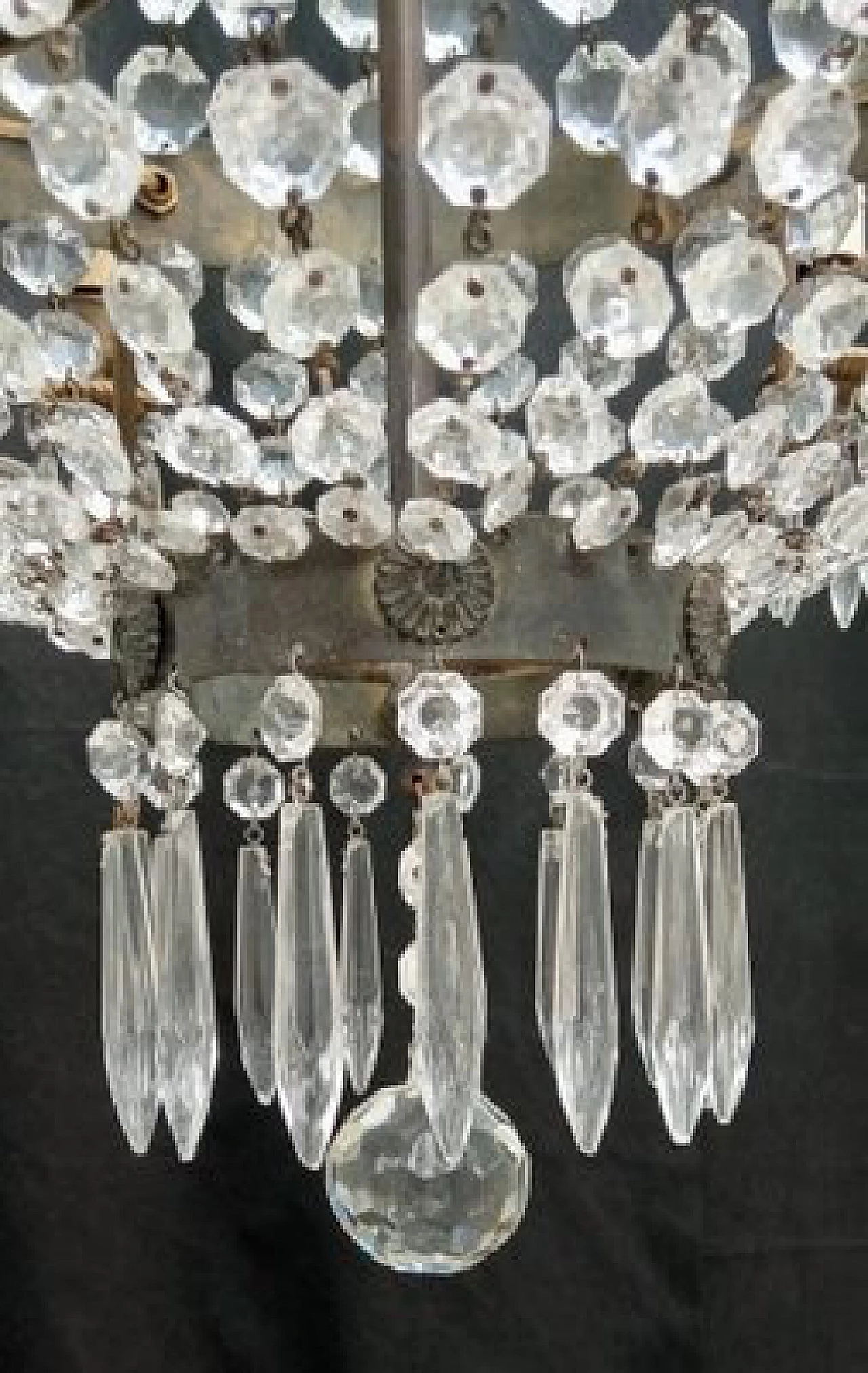 Lampadario in ottone brunito e vetro, anni '50 10