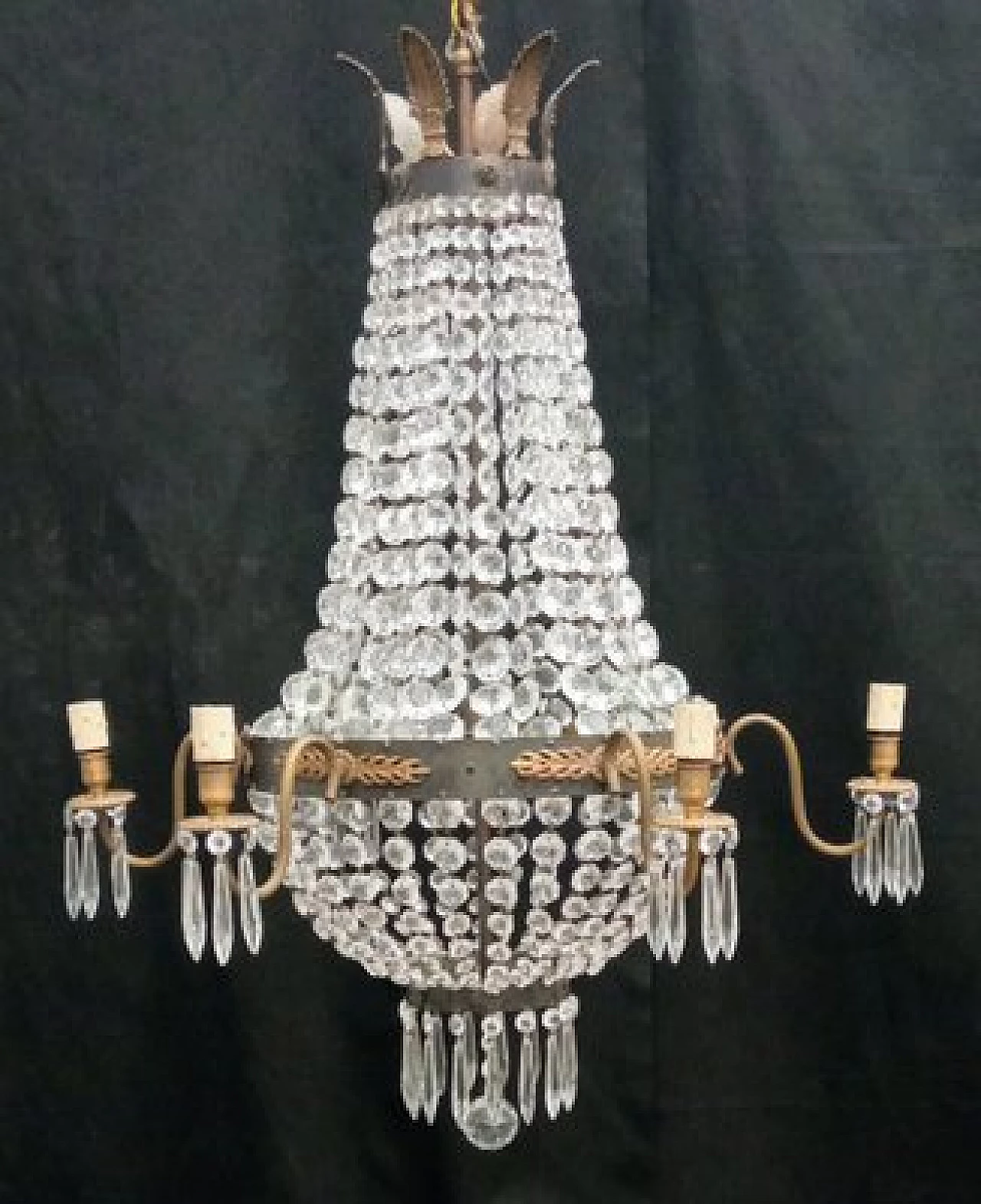 Lampadario in ottone brunito e vetro, anni '50 11