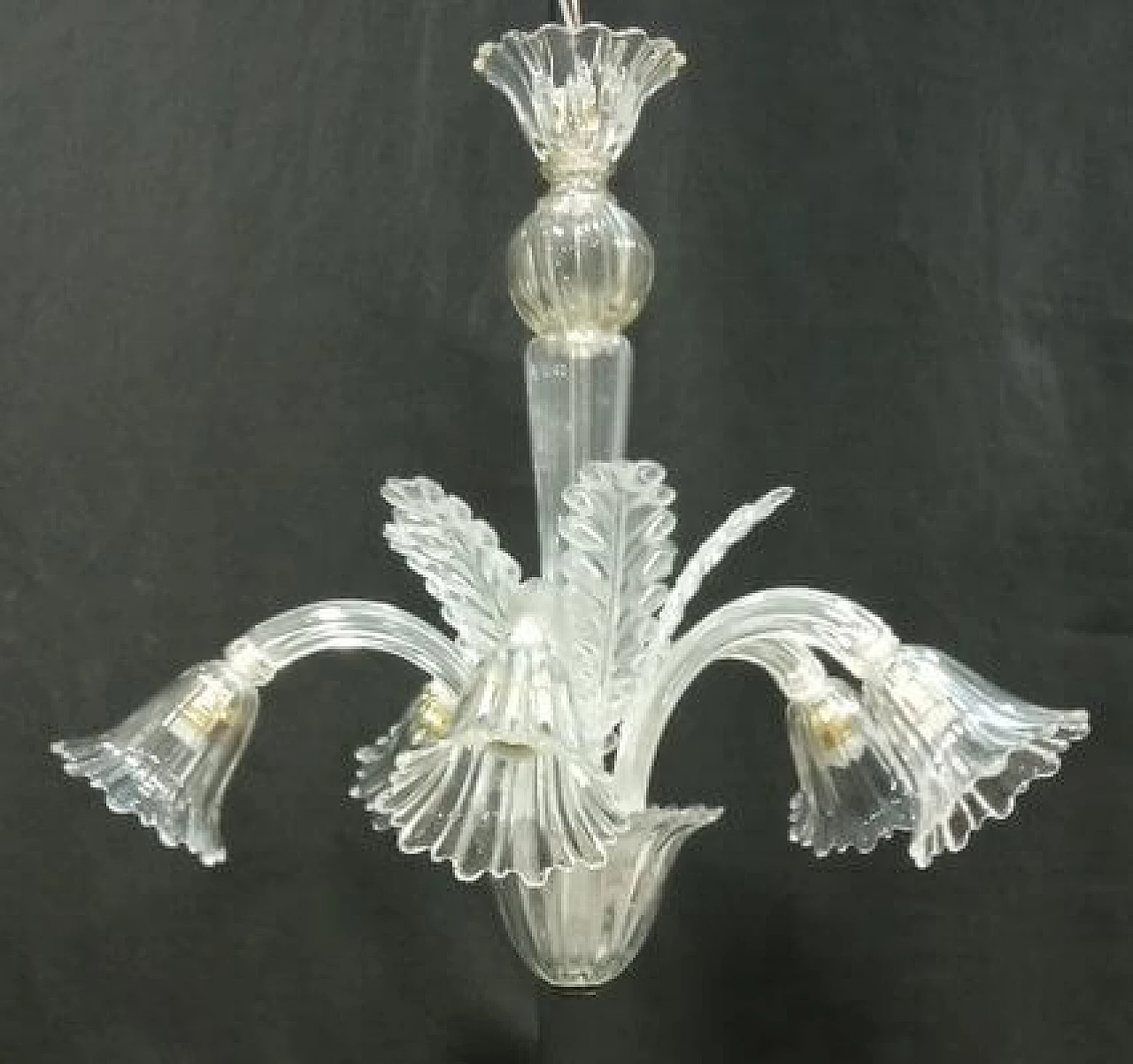 Clear Murano glass pendant lamp, 1940s 1
