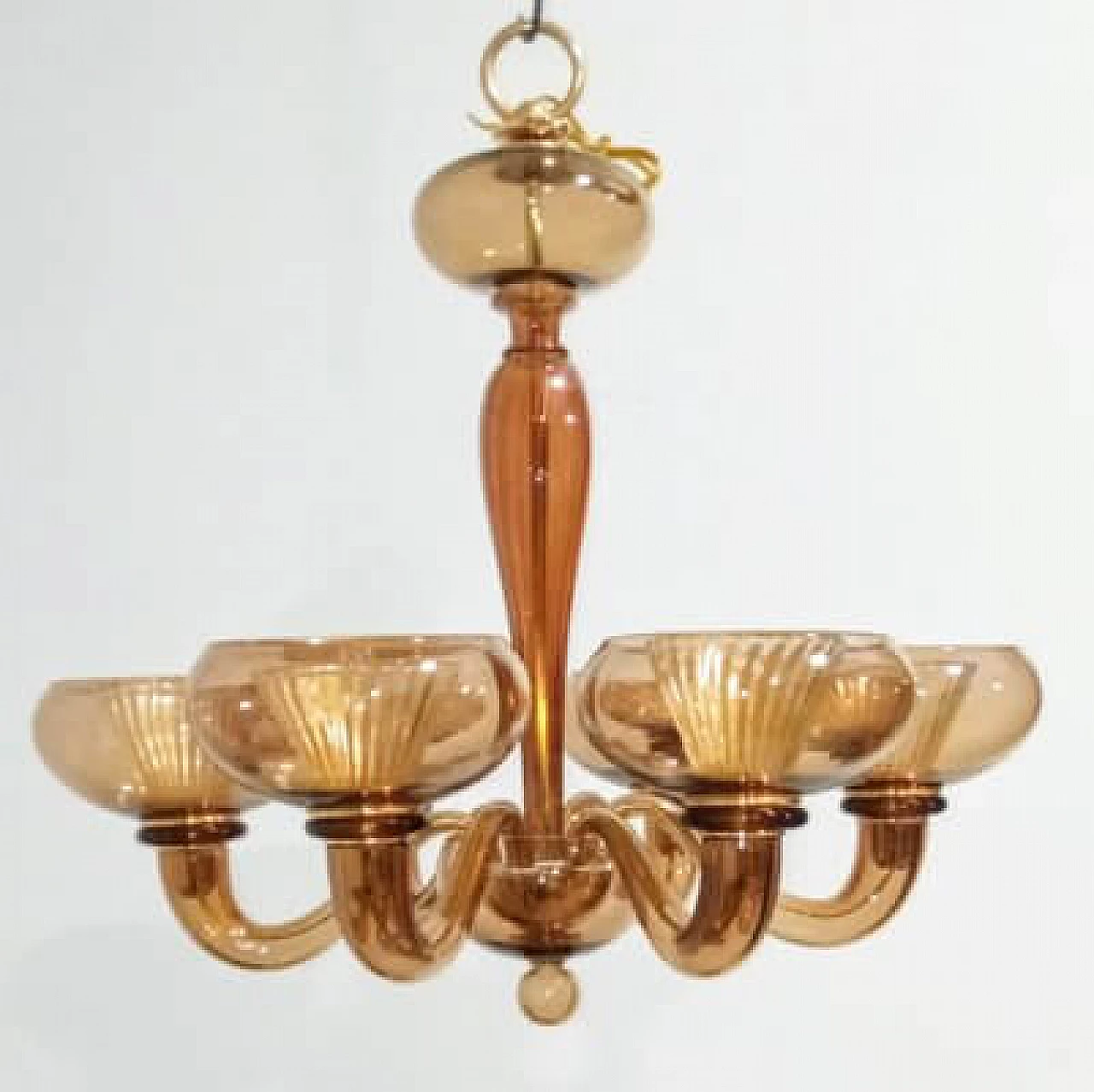 Six-light Murano glass chandelier attributed to Archimede Seguso, 1980s 1