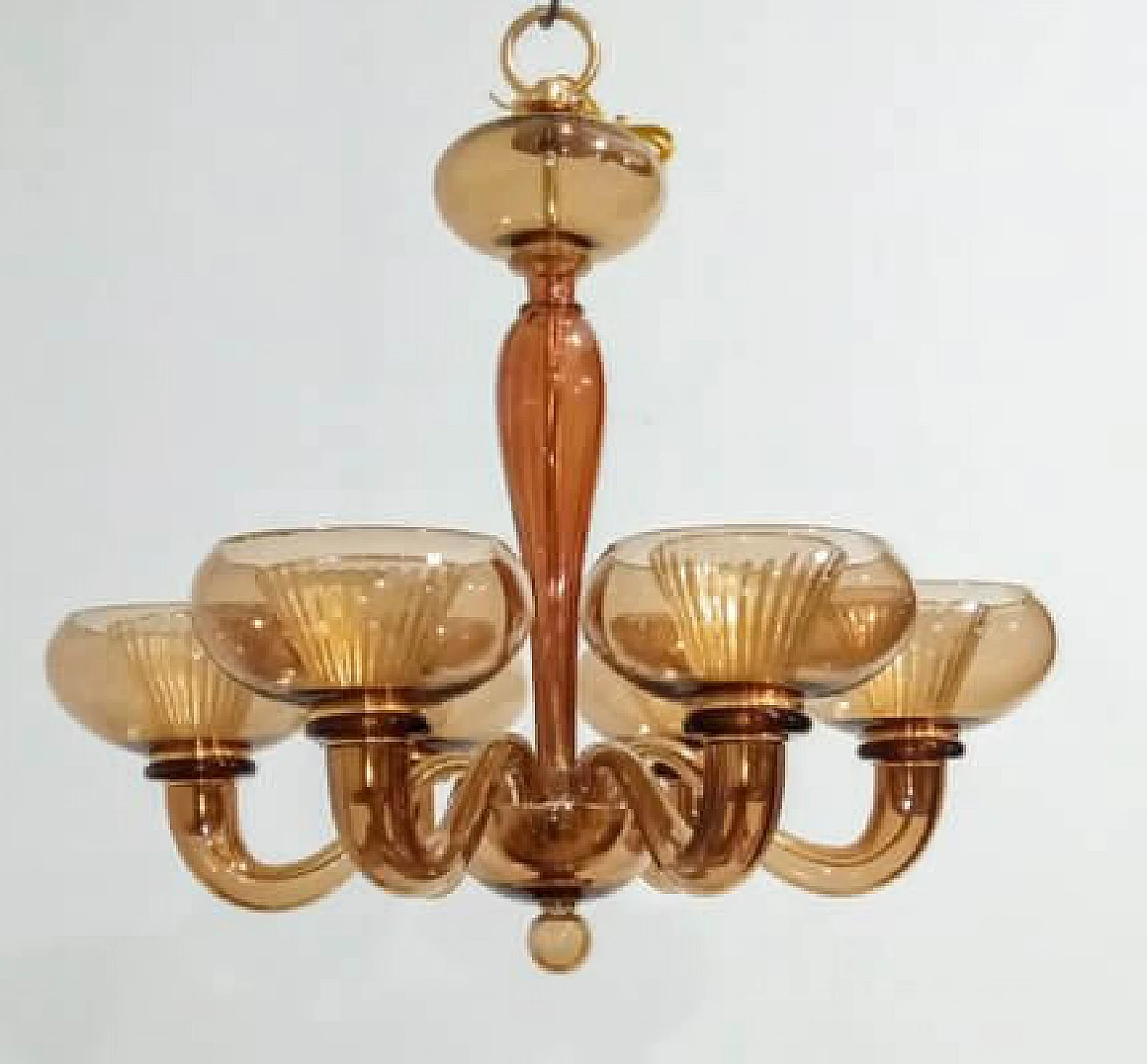 Six-light Murano glass chandelier attributed to Archimede Seguso, 1980s 2