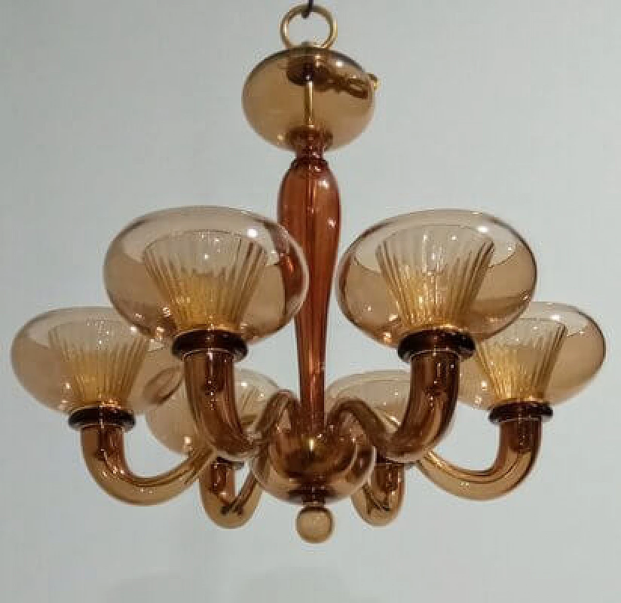 Six-light Murano glass chandelier attributed to Archimede Seguso, 1980s 3