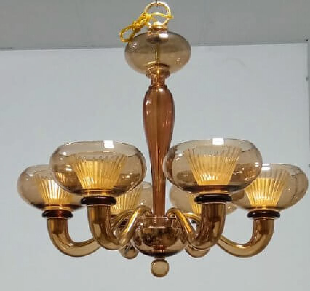 Six-light Murano glass chandelier attributed to Archimede Seguso, 1980s 5