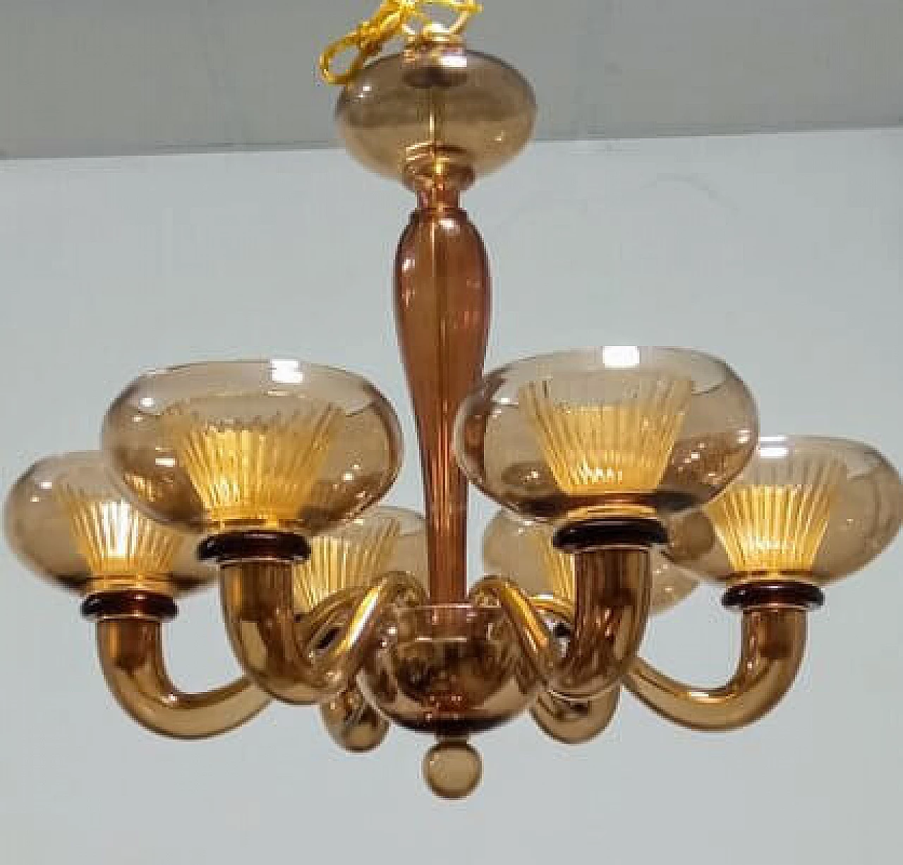 Six-light Murano glass chandelier attributed to Archimede Seguso, 1980s 6