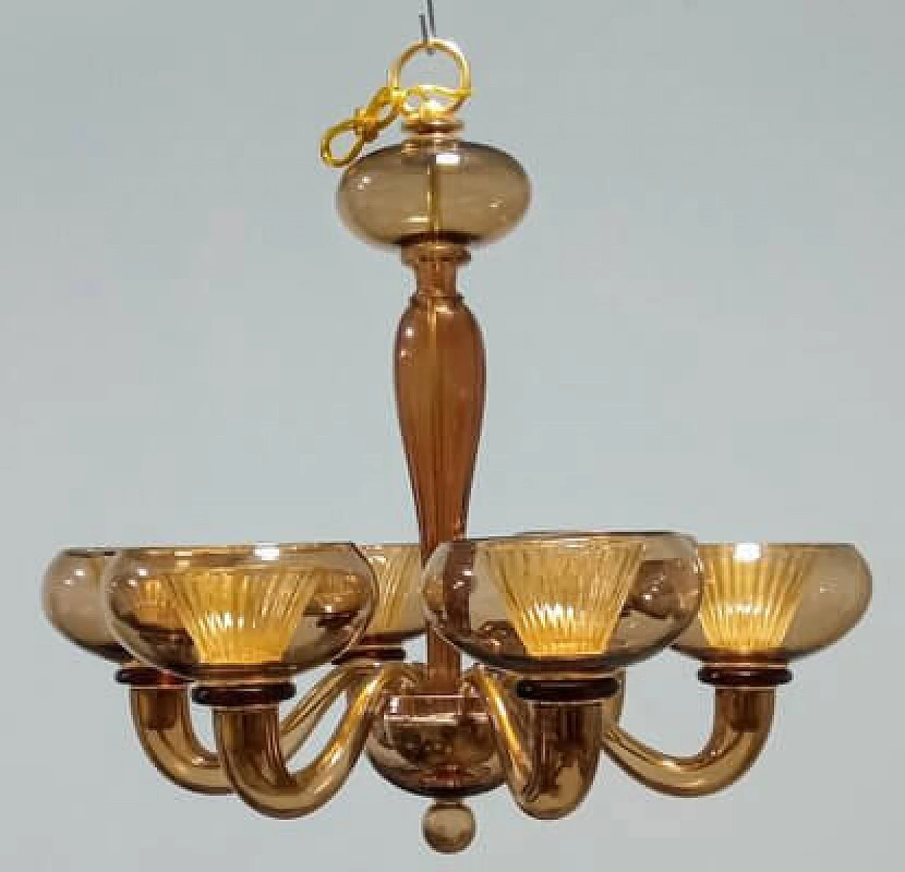 Six-light Murano glass chandelier attributed to Archimede Seguso, 1980s 9