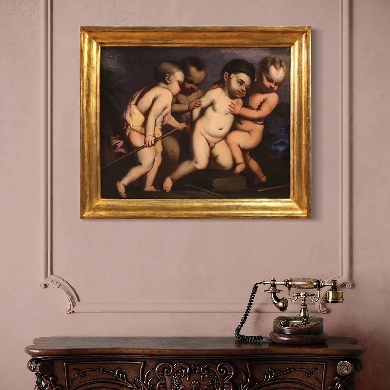 Massimo Stanzione, gioco di putti, dipinto a olio su tela, prima metà del '600 14