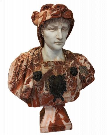 Polychrome marble bust with bronze decorations, 1920s