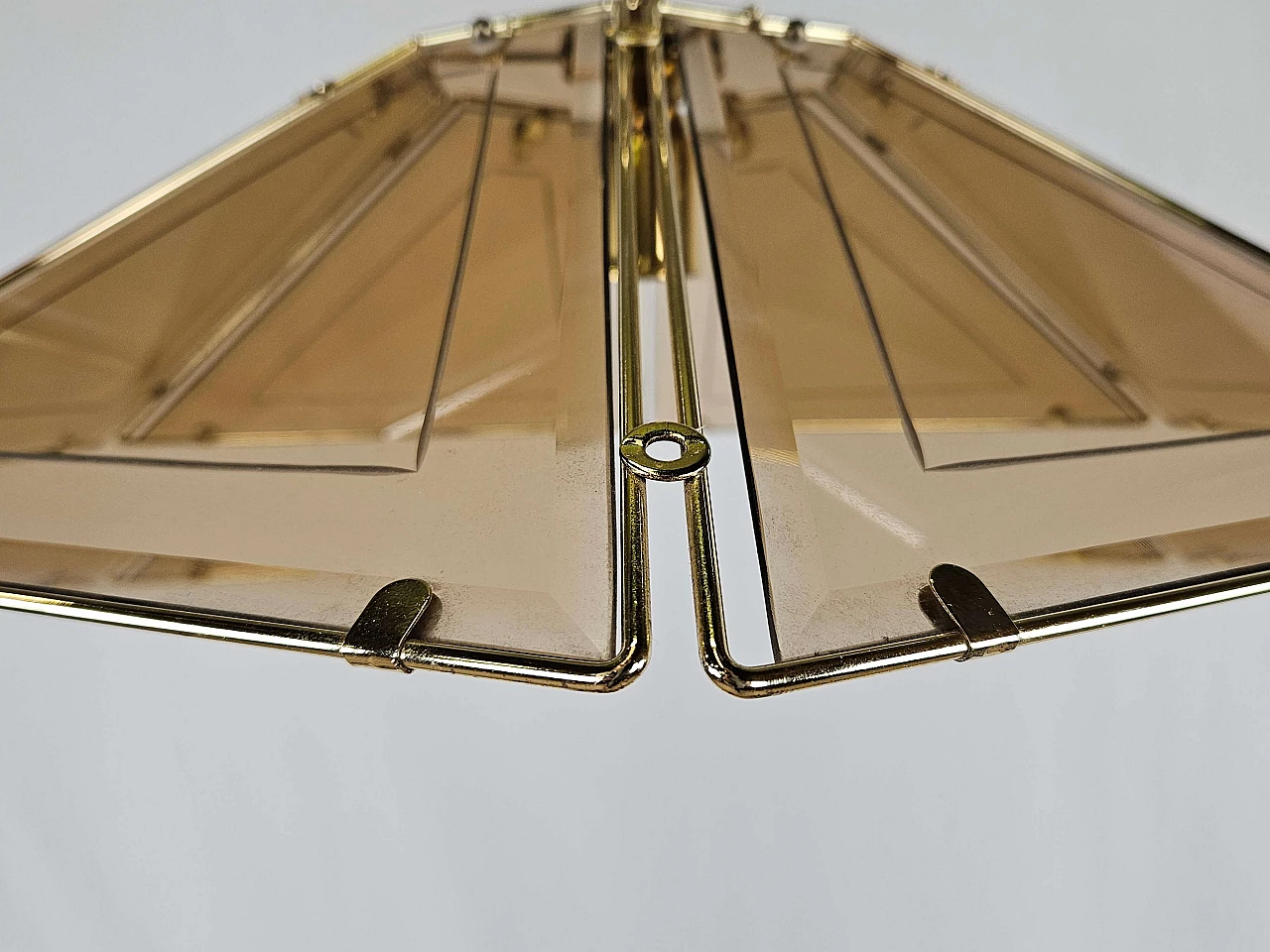 Smoked glass and brass chandelier, 1970s 5