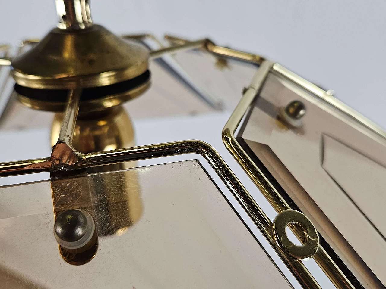 Smoked glass and brass chandelier, 1970s 9