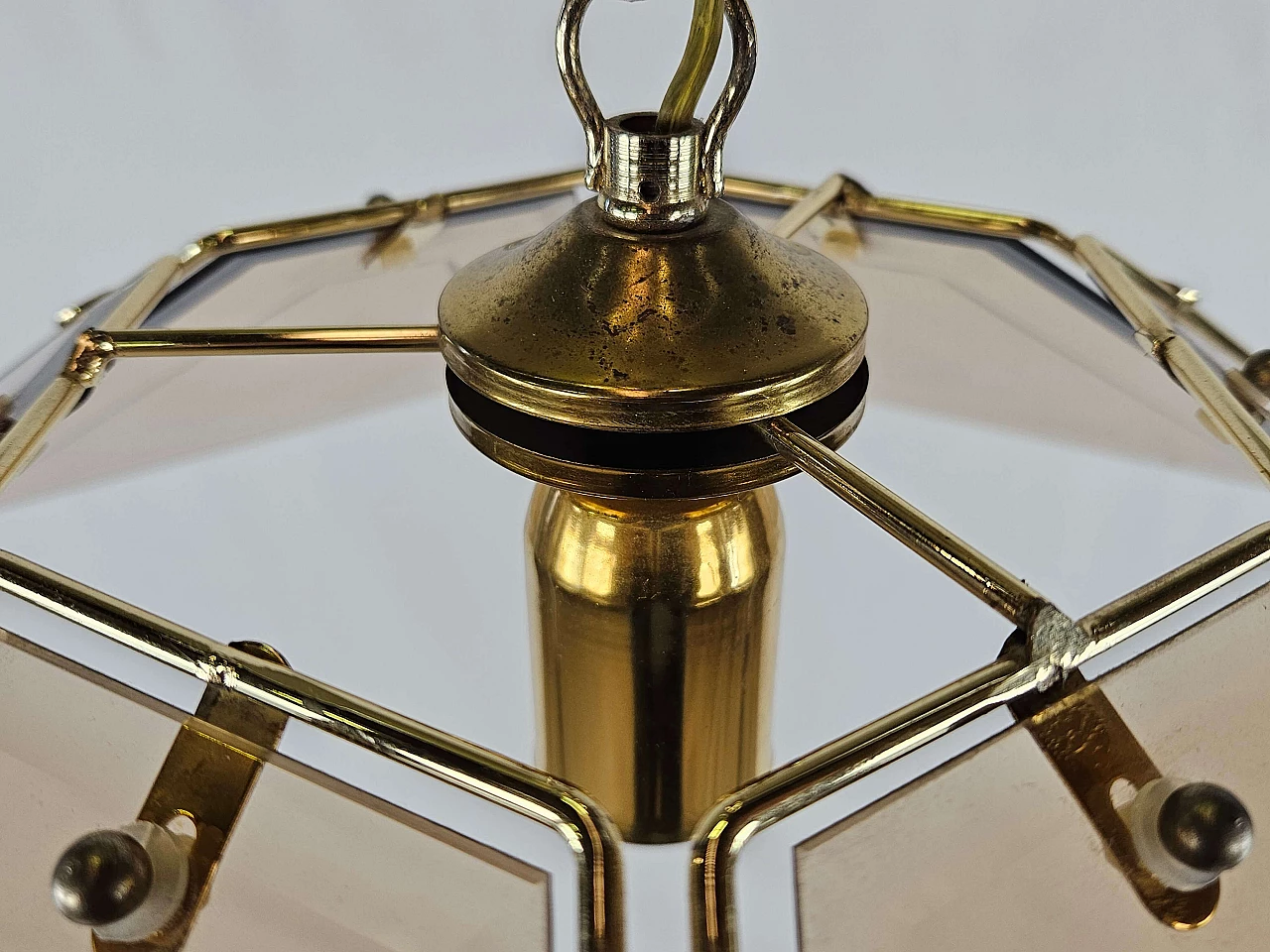 Smoked glass and brass chandelier, 1970s 11