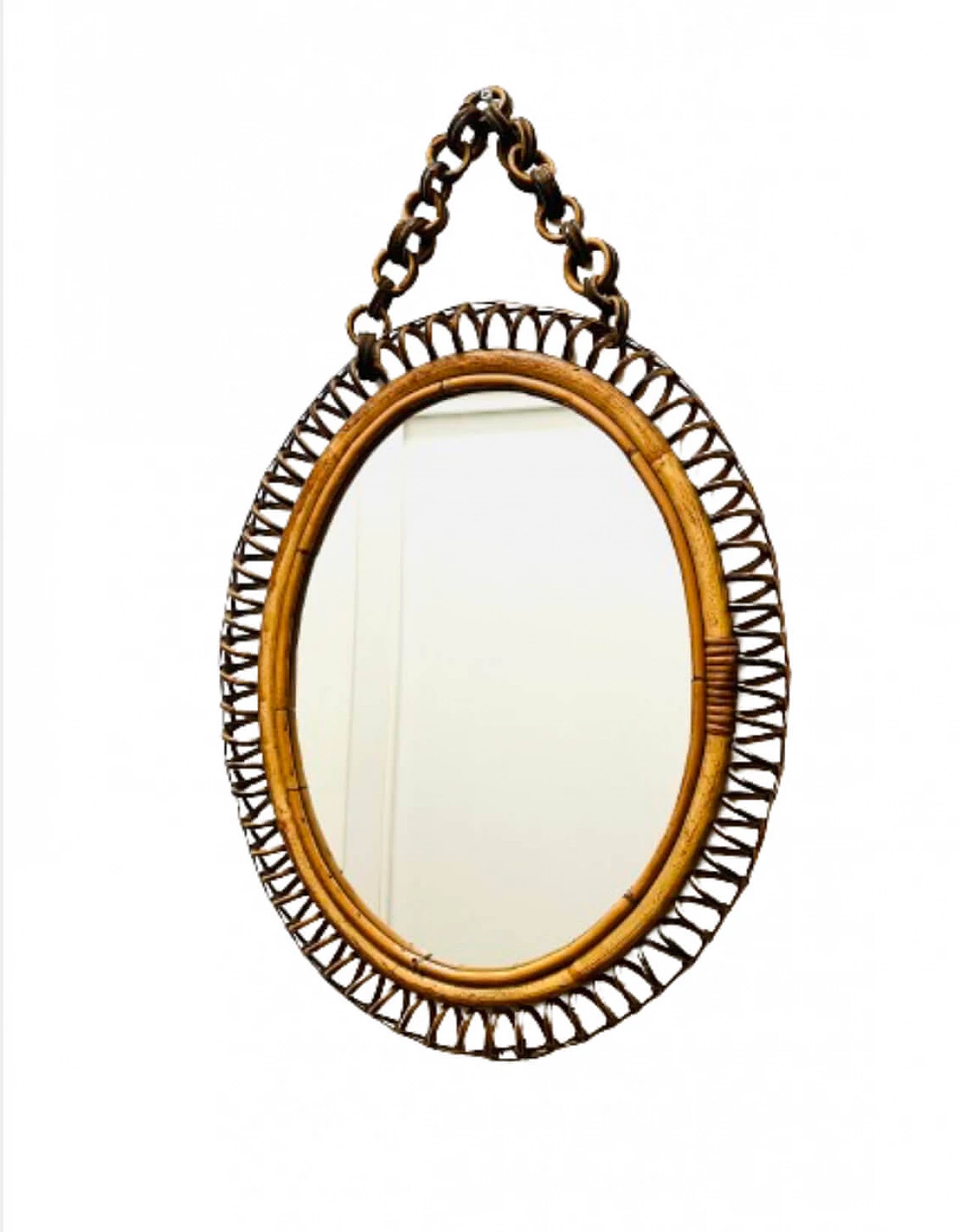 Specchio da parete in vimini di Bonacina, anni '60 1