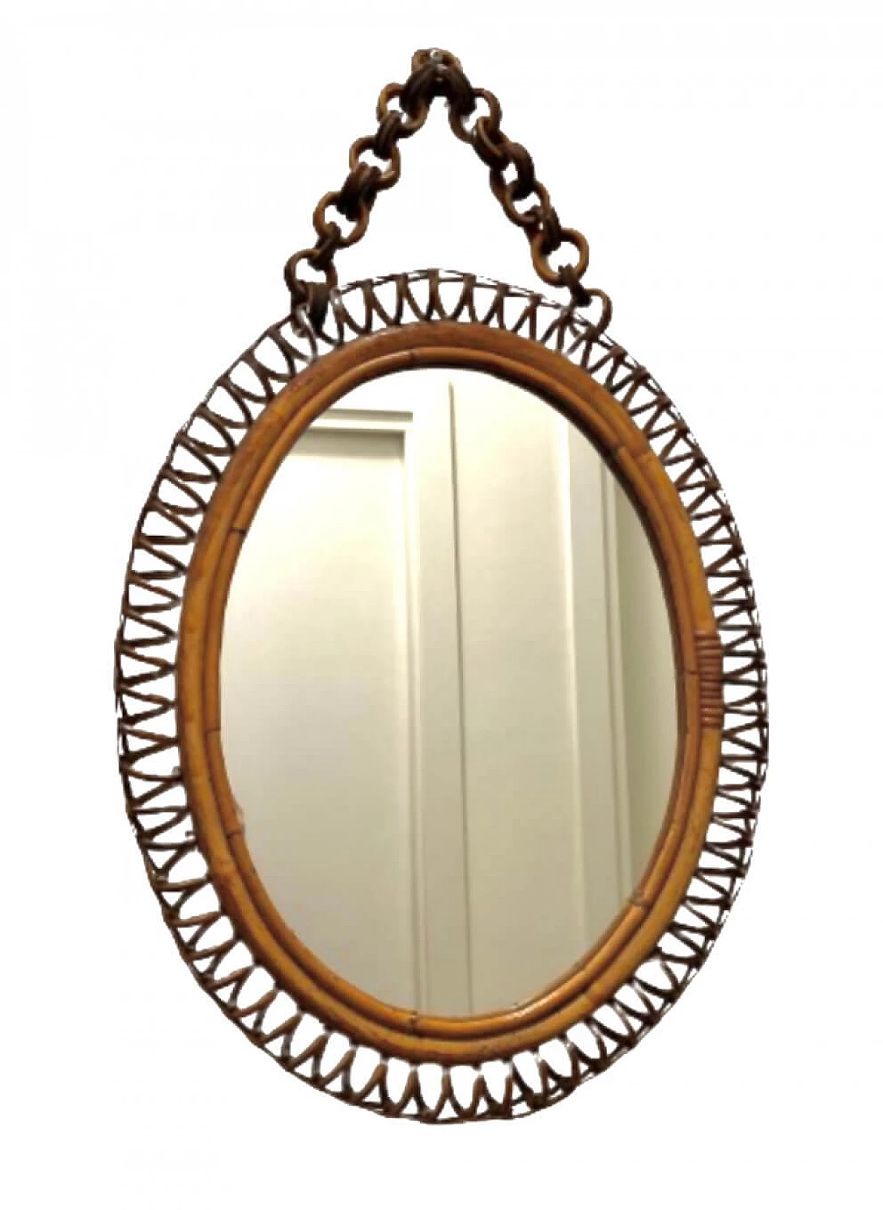 Specchio da parete in vimini di Bonacina, anni '60 2