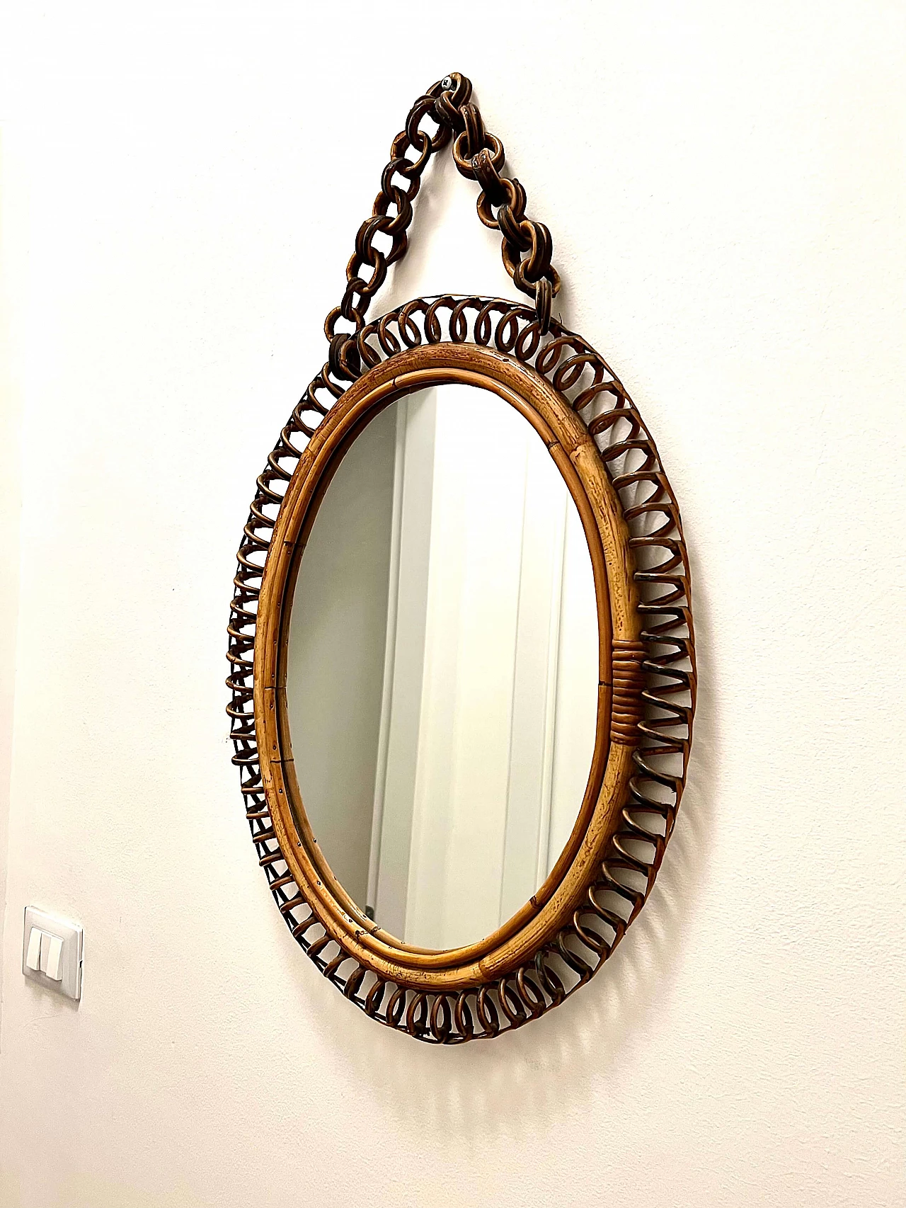 Wicker wall mirror by Bonacina, 1960s 3