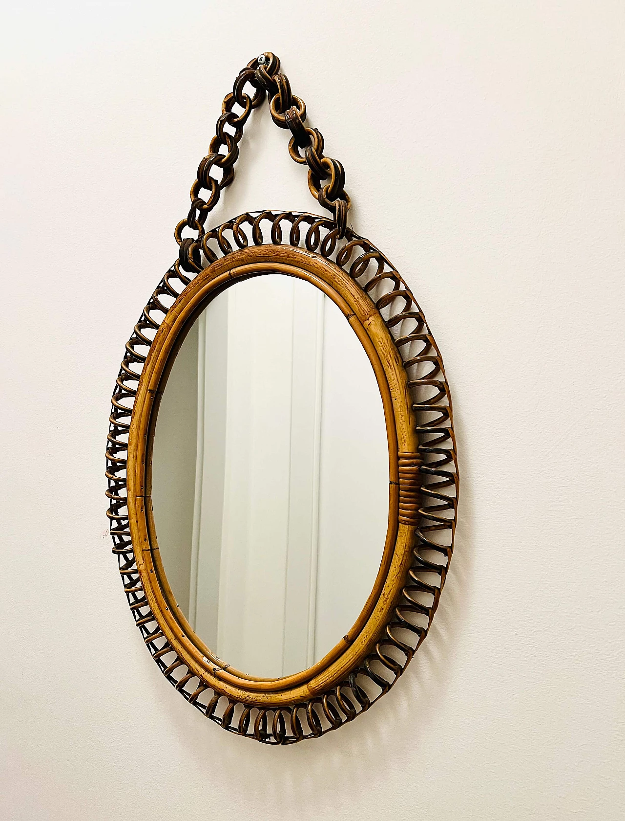 Specchio da parete in vimini di Bonacina, anni '60 4