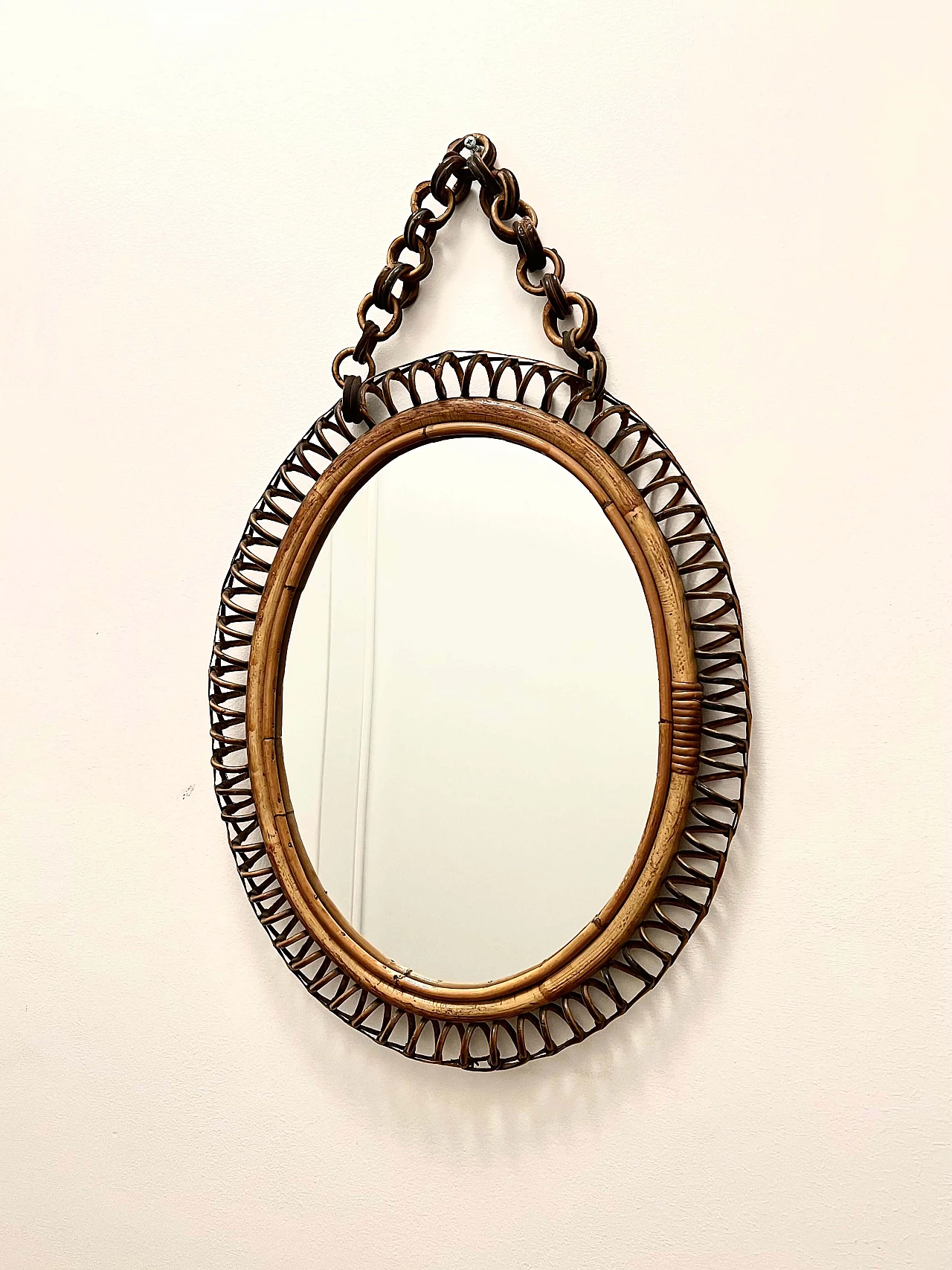 Wicker wall mirror by Bonacina, 1960s 5